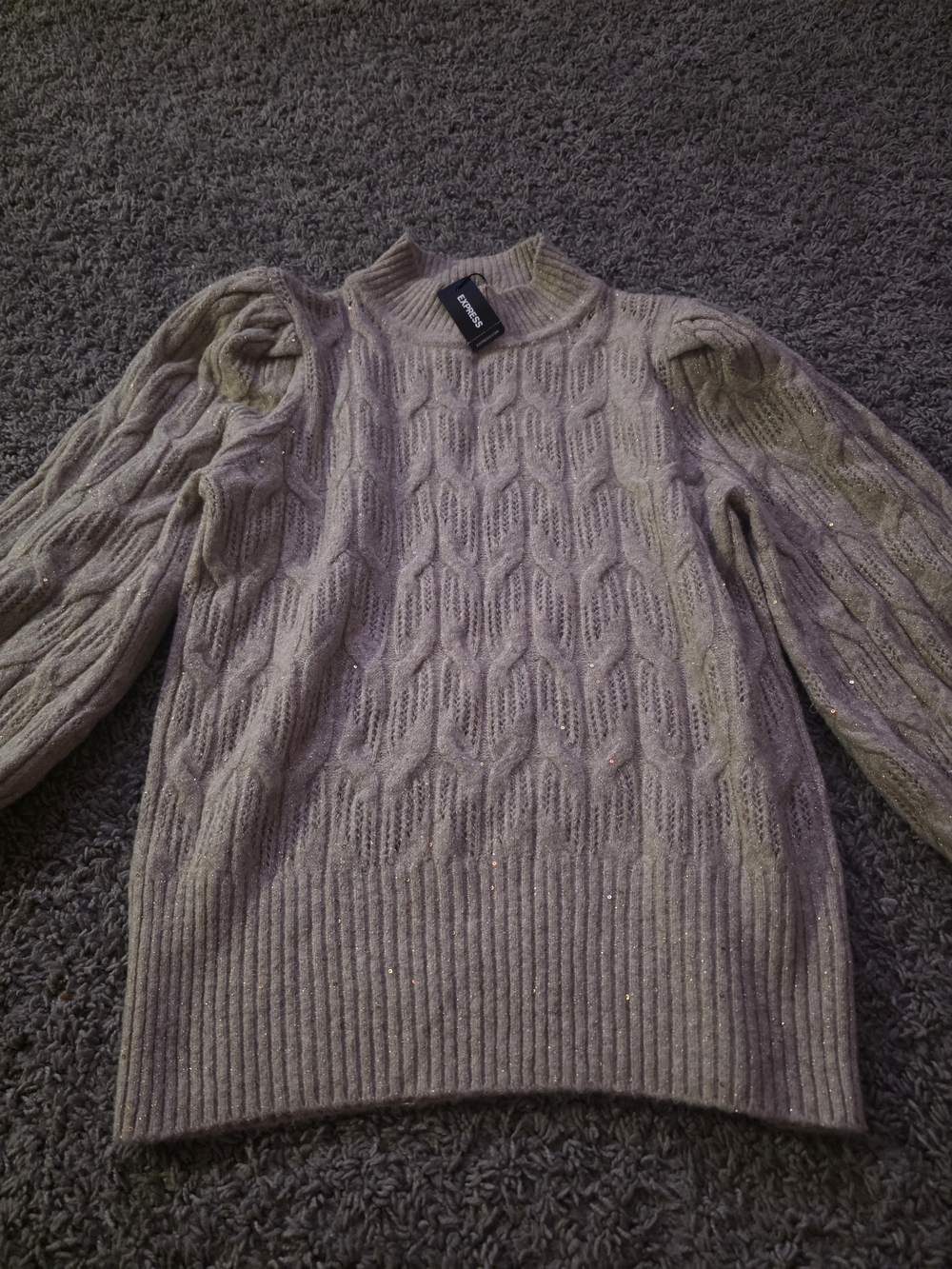 Express Golden Cable-Knit Sparkle Sweater